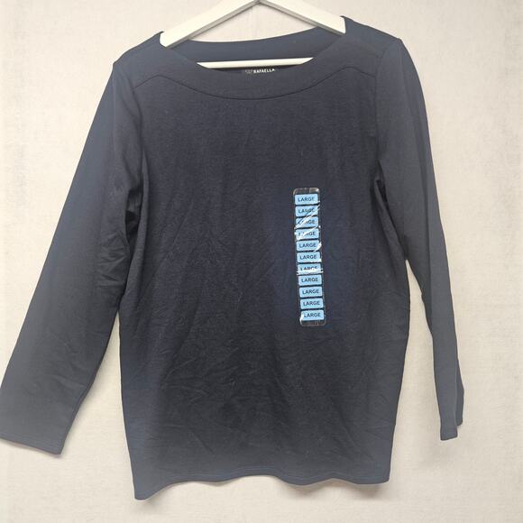 NWT Rafaella Navy Blue Boatneck Long Sleeve Top - Picture 1 of 7